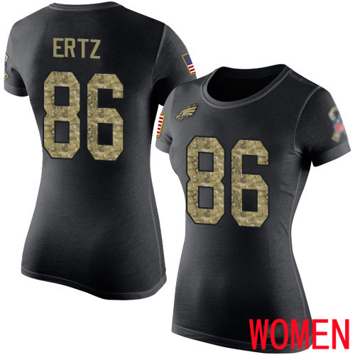 Women Philadelphia Eagles #86 Zach Ertz Black Camo Salute to Service NFL T Shirt->nfl t-shirts->Sports Accessory